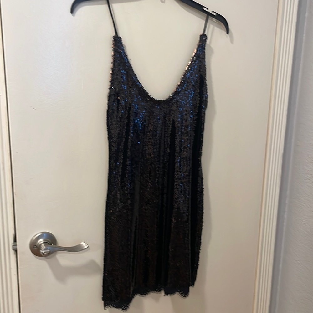 Free people slip dress, black and brown sequins, never worn, size small